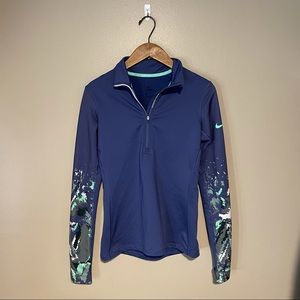 Nike Hyperwarm Purple and Green Quarter Sleeve Top